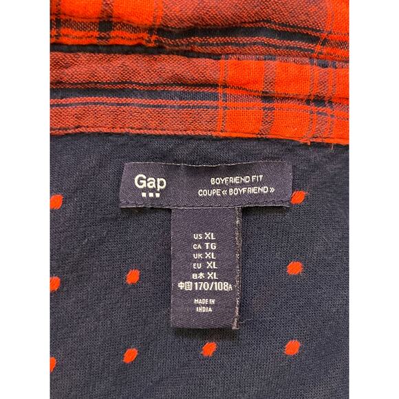Gap Red Navy Double Cloth Plaid Polka Dot Boyfriend Shirt Heavyweight Cotton XL - Picture 2 of 7
